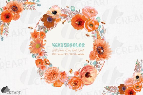 Bringing the Wild Summer Vibe to Life with a Watercolour Orange Flower Wreath Bees Design