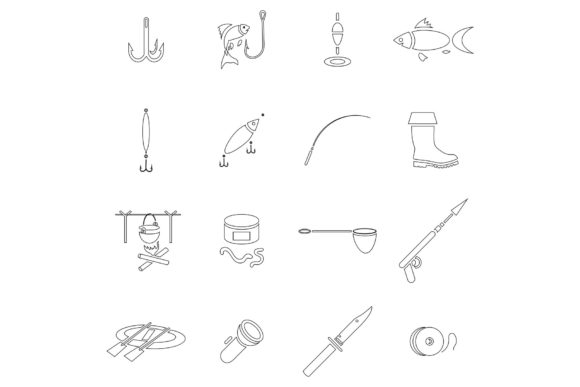 Elevate Designs with Outline Fishing Icons