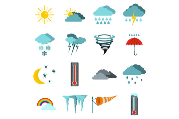 Flat Style Weather Icons for Modern UI Design