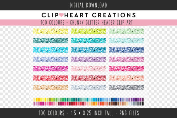 Glitter Headers Clip Art: 100 Colors for Planners