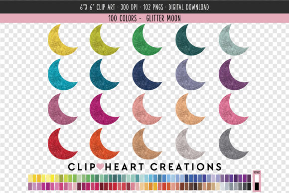 Glitter Moon Clip Art: 100 Colors for Creators