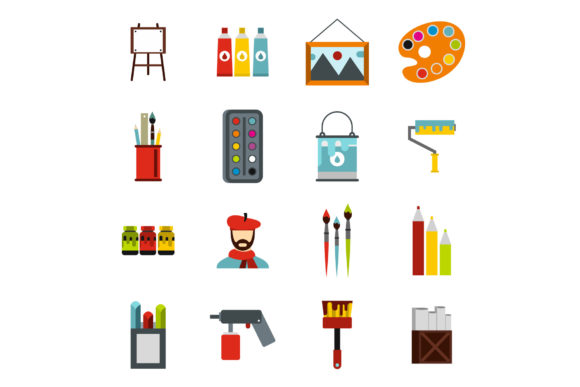 Painting Icons Set, Flat Style for Modern Design