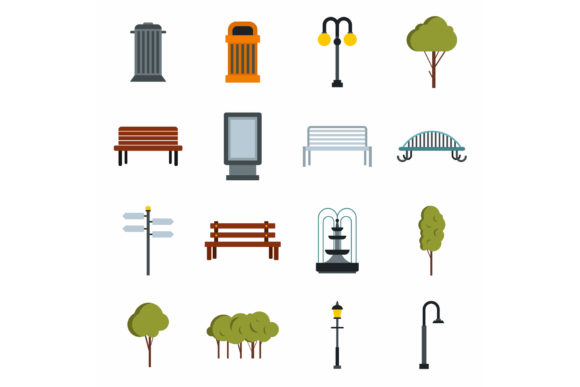 Park Icons Set: Flat Style for Modern UI Design