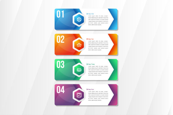 Rectangle Hexagon Infographic Four Step Design Guide