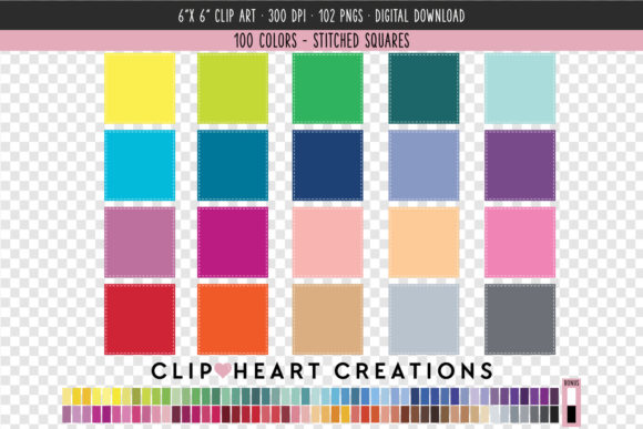 Stitched Square Clip Art: 100 Colors for Crafters