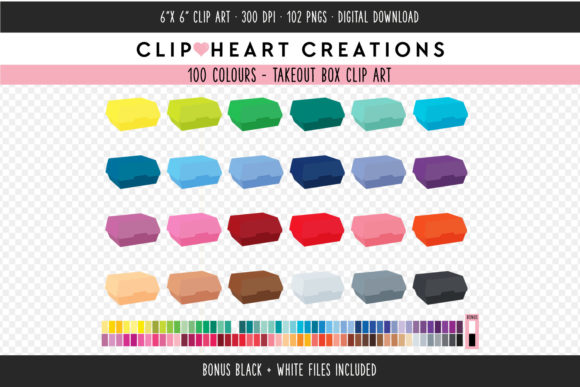 Vibrant Takeout Box Clip Art in 100 Unique Colors